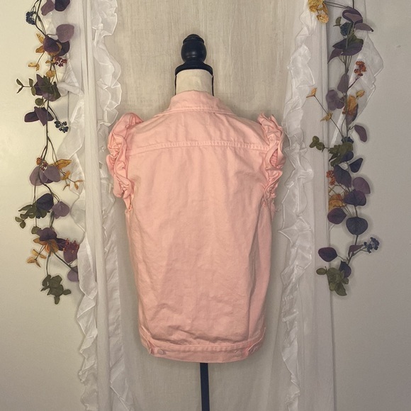 J Brand X Simone Rocha Pink Ruffle Sleeve Button Down Denim Vest Size S/M RARE‎ - Picture 6 of 13